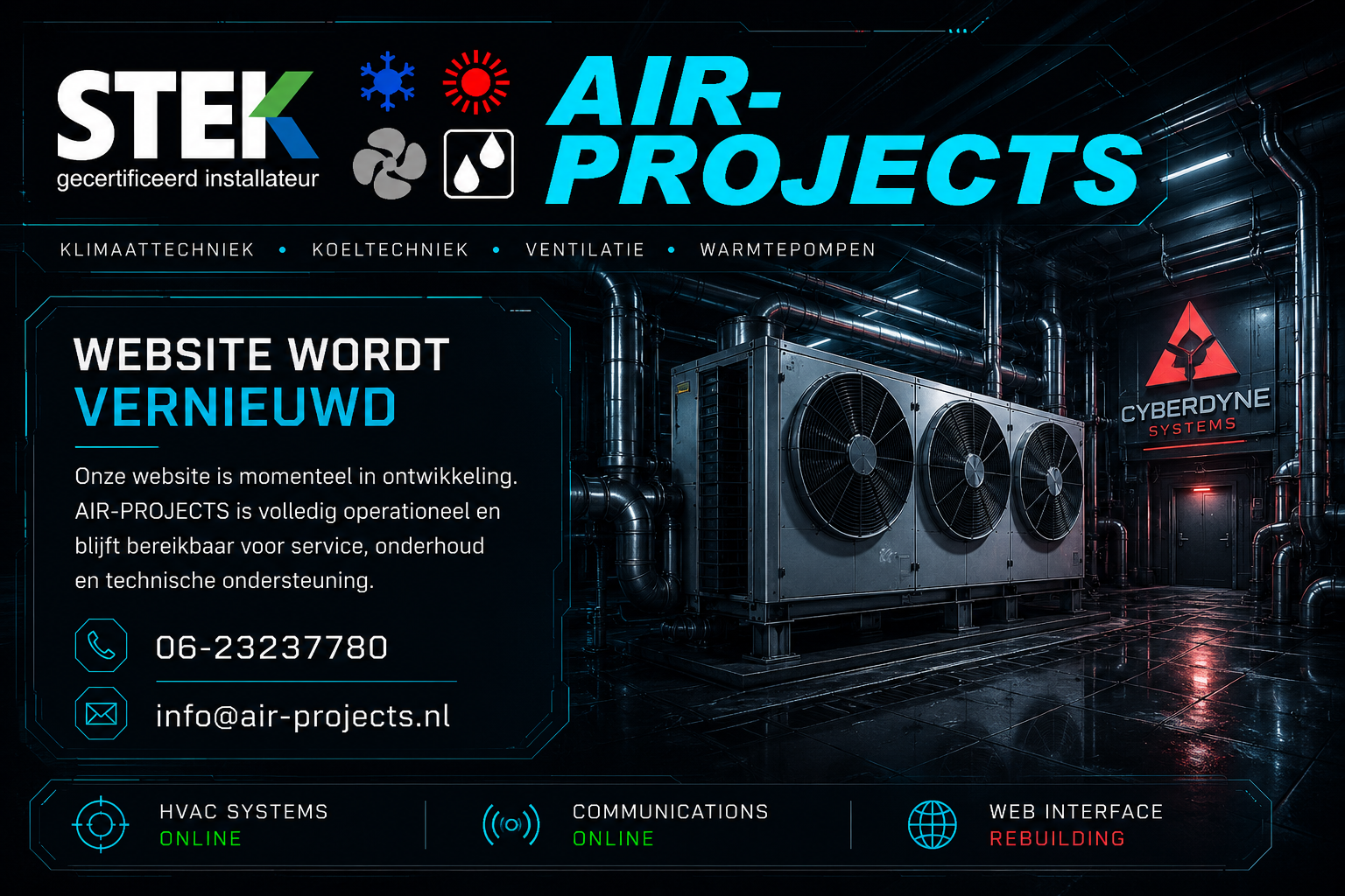 AIR-PROJECTS - koude- en klimaattechniek - website wordt vernieuwd - 06-23237780 - info@air-projects.nl